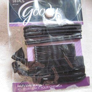 18 Pc Goody Black Hair Emergency Kit Pins Elastics